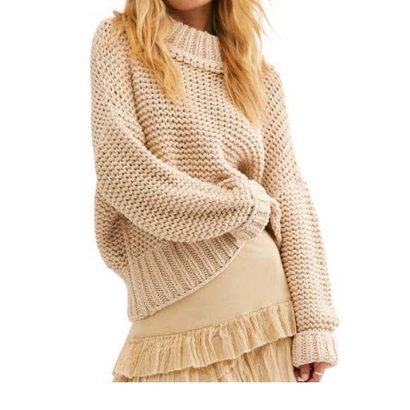 Free People Cotton Blend Chunky Knit Sweater Mock Neck Size XS oversized. - Picture 8 of 8